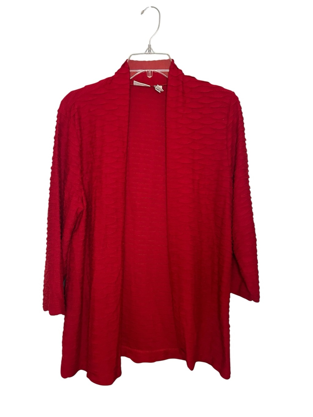 Chico’s Easywear Red Textured Open Front Cardigan Size 2